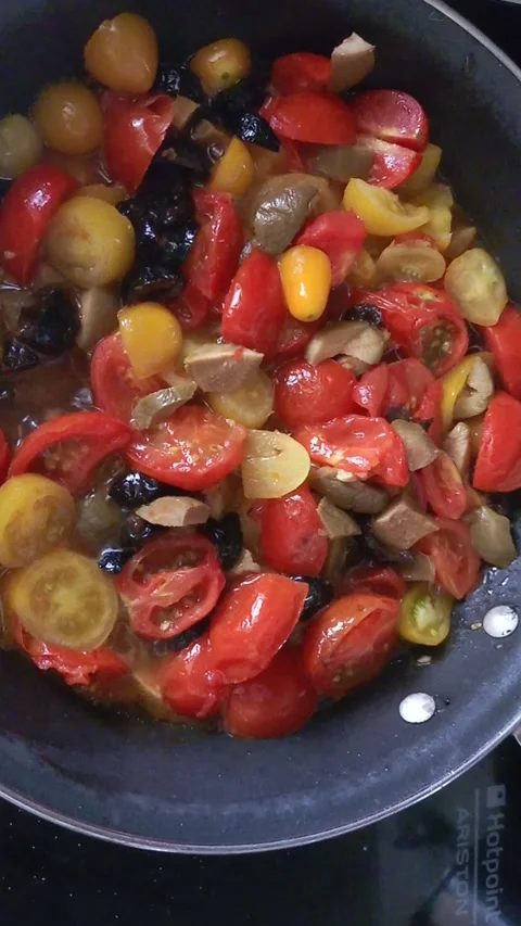Mediterranean sauce in cooking inside a pan Stock Footage 281007082