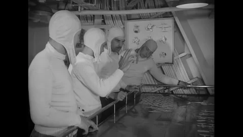 MEDITERRANEAN SEA - 1949 - The flight deck control officer gives instructions in Stock Footage 341862573