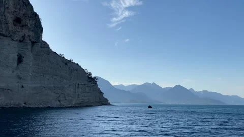 Mediterranean sea and mountains view from ship in Kemer, Turkey. Video stock 342014773