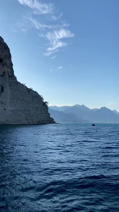 Mediterranean sea and mountains view from ship in Kemer, Turkey. Video stock 342014776