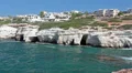 Mediterranean sea in Cyprus with caves on rocky shore, Pejia, Pathos city HD Footage