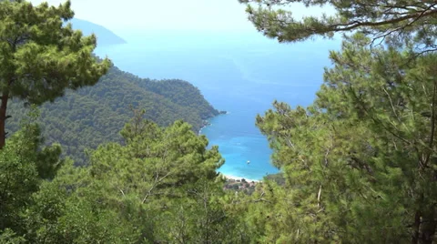 Mediterranean sea landscape view of beach kabak bay Stock Footage 31544580