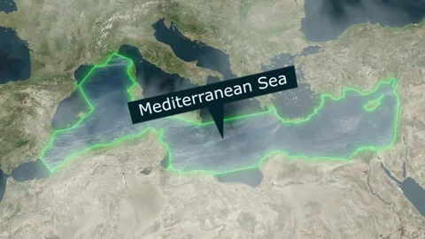 Mediterranean Sea Map - Clouds Effect Stock Footage 266966439