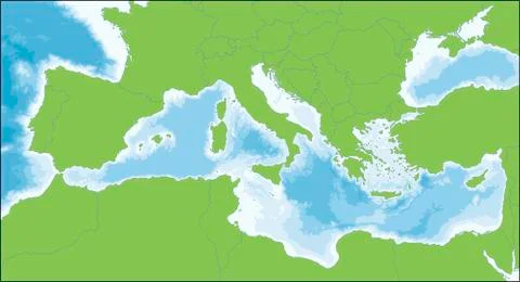 Mediterranean Sea map Stock Illustration
