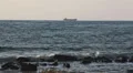 Mediterranean sea in Paphos city with ship is stranded or grounded on horizon HD Footage