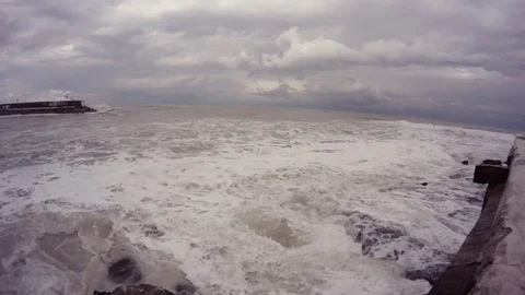 Mediterranean Sea Storm Big Waves Splashes Bump in Camera Stock Footage 74458967