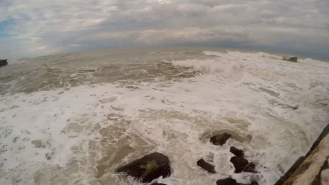 Mediterranean Sea Storm Many Foam Wash Stones on Coast Stock Footage