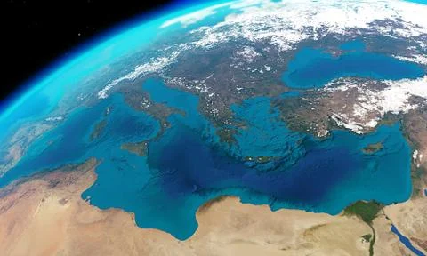 Mediterranean sea viewed from space Иллюстрация