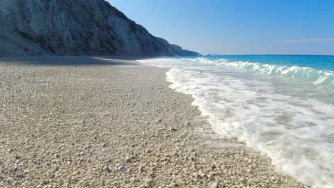 Mediterranean Sea Waves In The Summer - Deep View with Blue Sky &amp; Blue Water Stock Footage 220720807