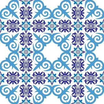 Mediterranean seamless  wallpaper. Talavera pattern. Indian patchwork. Azulejos  스톡 일러스트