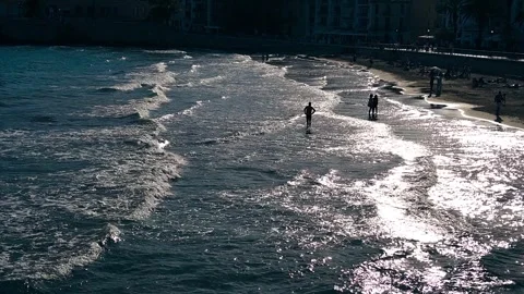 Mediterranean seaside lit by the setting sun Stock Footage 277497468