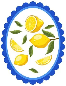Mediterranean Style Vector Illustration of Fresh Lemons and Green Leaves Stock Illustration