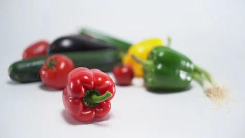 Mediterranean vegetables on white, shallow focus on red capsicum 스톡 동영상 75869853
