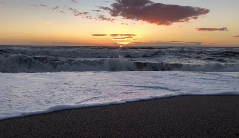 Mediterranean waves beach at sunset with Waves Sound Audio Stock Footage 146799353