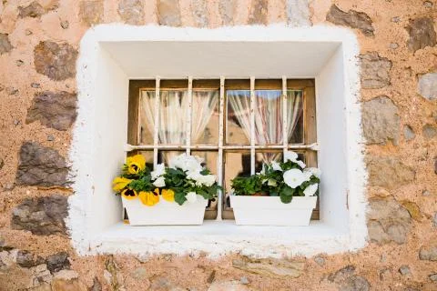 Mediterranean window in Majorca Stock Photos
