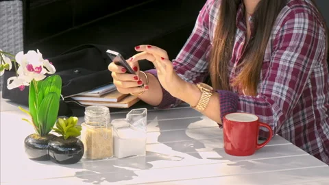 Medium 4k video young casual woman using app, with hand gestures on smart phone Stock Footage 201095012