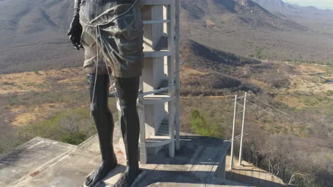 Medium aerial cranes up past the Ecce Homo statue in Valledupar, Colombia Stock-Footage 238795306