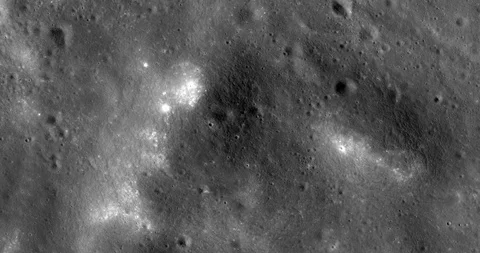 Medium-altitude aerial of fields of new craters and ejecta, Mare Insularum Stock Footage 111801463