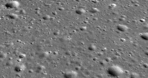 Medium-altitude circular tracking shot: cratered plains of Sinus Iridum. Video stock 105601721