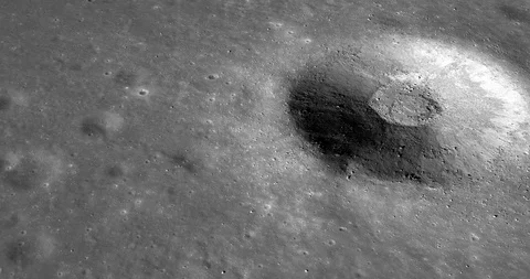 Medium-altitude circular tracking shot: unnamed impact crater near Dorsum Zirkel Video stock 112034565