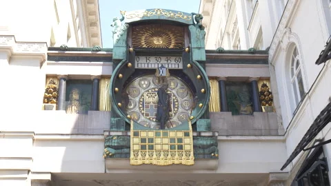 Medium of the Ankeruhr Clock in Vienna, Austria during the day Stock-Footage 285100376