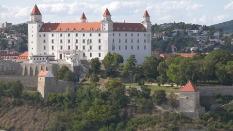 Medium of Bratislava Castle and fortifications from UFO Bridge in Slovakia Vídeos de archivo 285108322