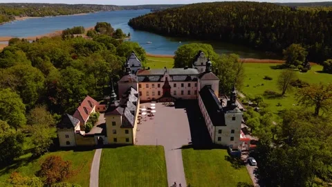 Medium Castle 360 Drone Orbit Sweden Scandinavia Stock Footage 133435056