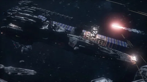 Medium Cinematic View of Space War Action Stock Footage 308933147