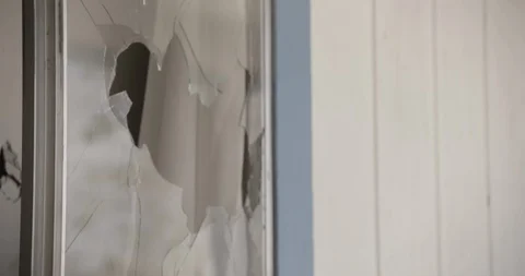 Medium Close Up of Broken Window of House Stock Footage 89942054