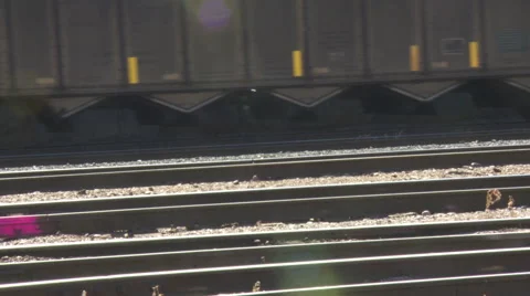 Medium close up of coal train rolling along tracks in Montana Stock Footage 47383198