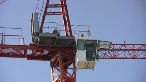 Medium close up of crane control operator booth Stock Footage 25575442