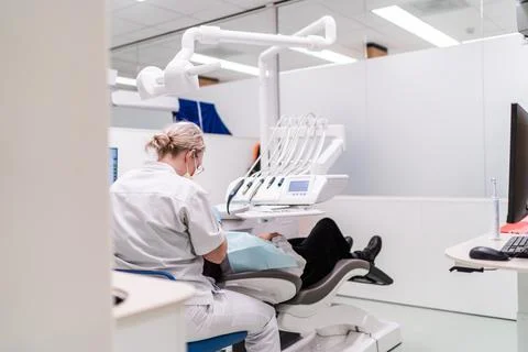 Medium close dentist at work Stock Photos