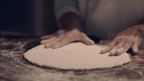 Medium Close Dough Kneading Stock Footage 96289509