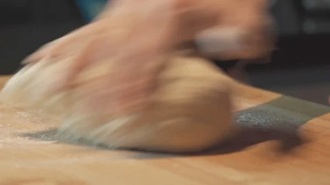 Medium close up hand knead bread dough finished and ready for proofing Stock Footage 127960941