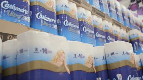Medium Close-up Low Angle Shot of the Toilet Paper Wall - Covid-19 Stock Footage