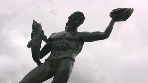 Medium close up of Poseidon statue in Gothenburg Stock Footage 55742636