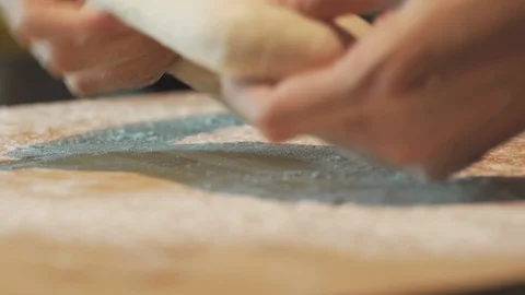 Medium close up start to shaping a pizza bake at home chef Stock Footage 127964576