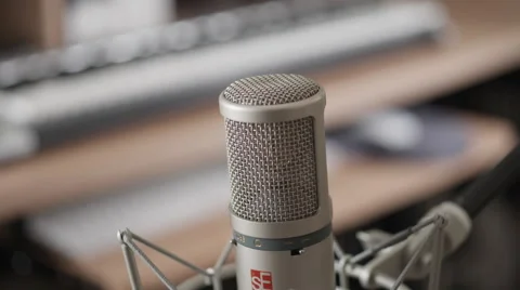 Medium closeup of expensive microphone - focus moving in and out Stock Footage 50246078