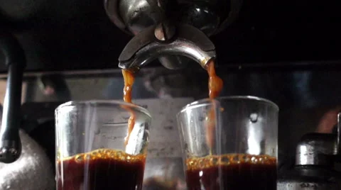 Medium Closeup prepare double hot of espresso coffee, slow motion Stock Footage 64951372