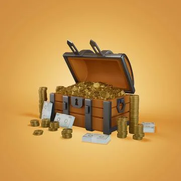 Medium crypto coin treasure box 3D, Render, illustration Stock Illustration