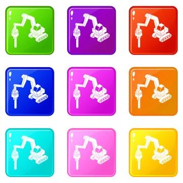 Medium drill truck icons set 9 color collection Ilustración de archivo