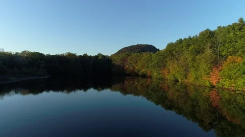 Medium drone flyover lake at head of Sleeping Giant Mountain Video stock 83248961