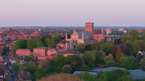 Medium Drone Orbit of St Albans Cathedral and Surrounding Grounds Stock-Footage 317311684