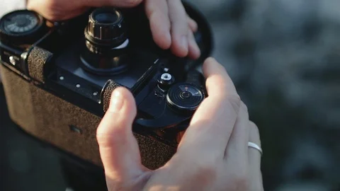 Medium format camera shutter operation Stock Footage 105477088