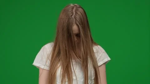 Medium green screen, chroma key shot of a posessed female, woman figure, ghost 스톡 사진