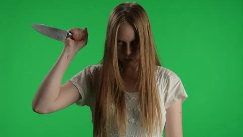Medium green screen, chroma key shot of a posessed female, woman figure, ghost Stock Photos