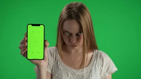Medium green screen, chroma key shot of a posessed female, woman figure, ghost 스톡 사진
