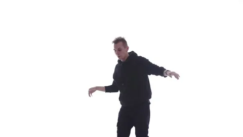 Medium long shot of guy dancing hip hop, freestyle, street dance, isolated Stock Footage 130326365