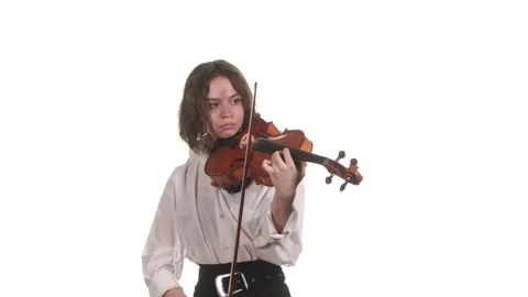 Medium long shot of young talented woman playing the classical violin. Isolated Stock Footage 133332704