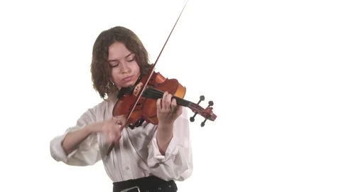 Medium long shot of young talented woman playing the classical violin. Isolated Stock Footage 133332930